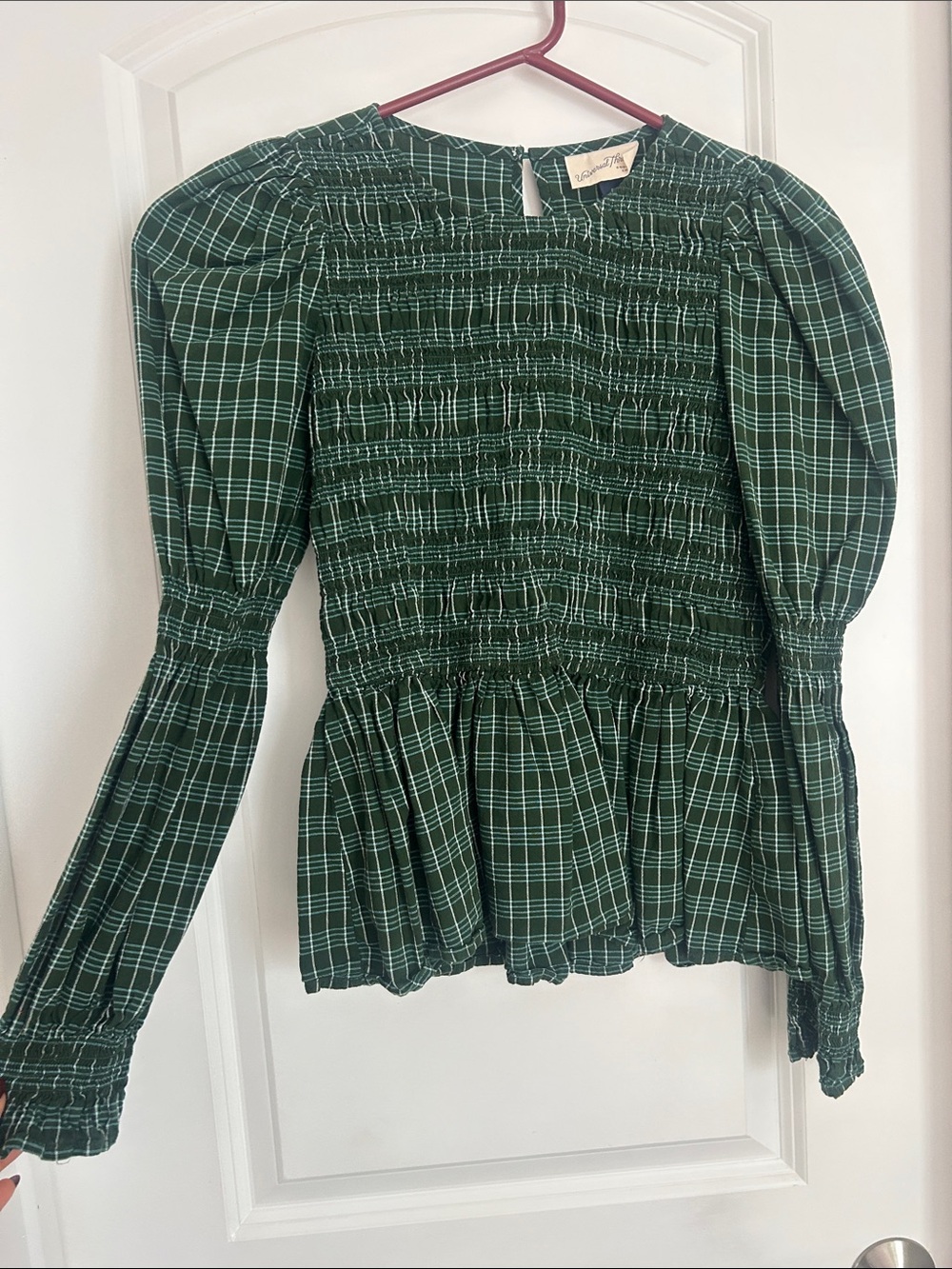 Universal Thread Green Plaid Smocked Peplum Blouse